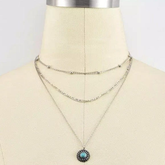 Silver tone Boho Three Layer Necklace - Picture 3 of 3